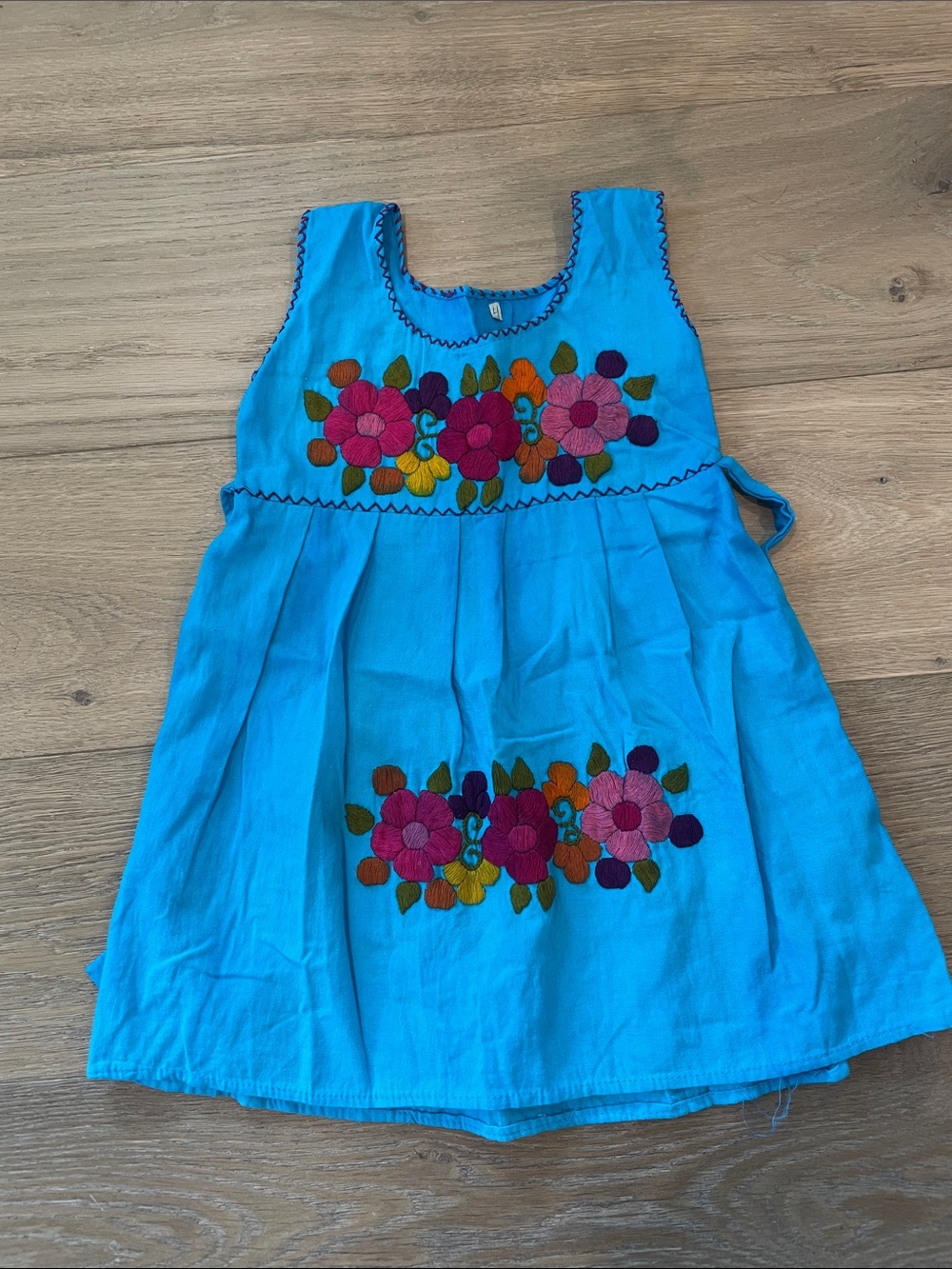 Turquoise Floral Embroidered Girls' Casual Dress